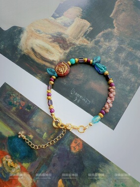 神经手作原创孤品暮光之城捷克琉璃玫瑰郁金香毕加索米珠金扣手链