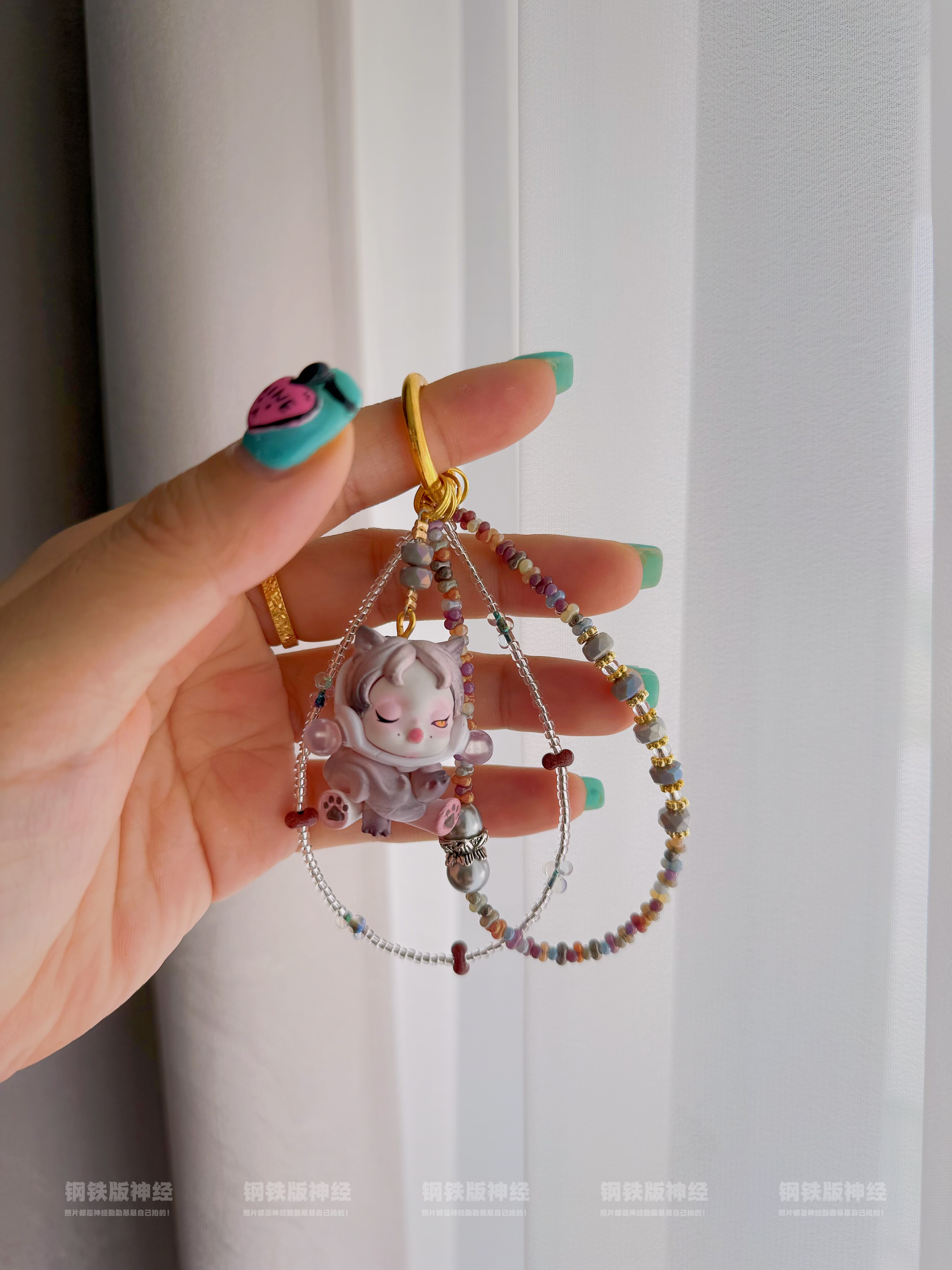 神经手工孤品 黯淡狐狸SP改娃萌粒高颜值ins风串珠潮玩手机链包挂