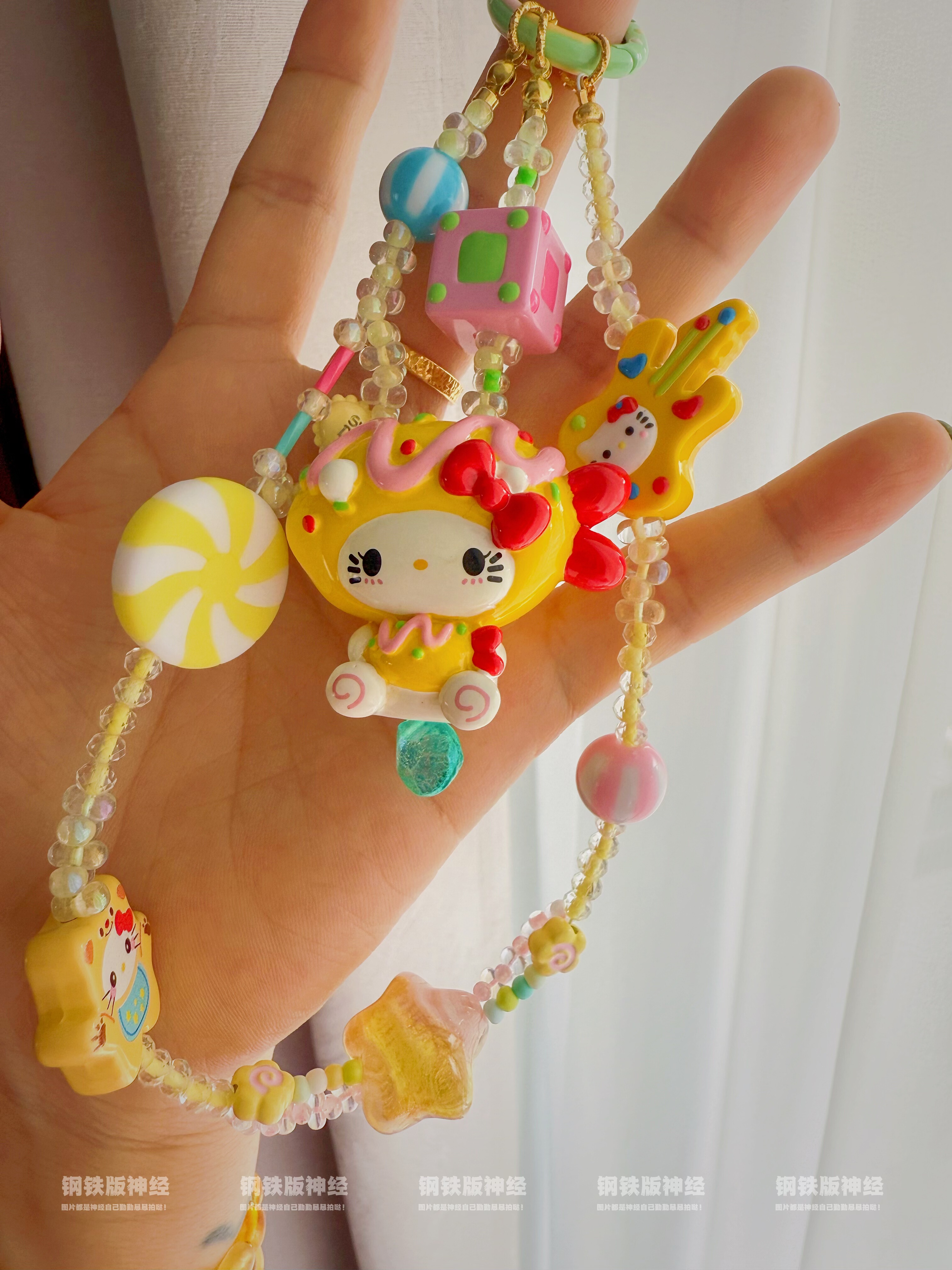 神经原创孤品 手绘蛋包饭Kitty捷克琉璃手工串珠元气黄氛围感包挂