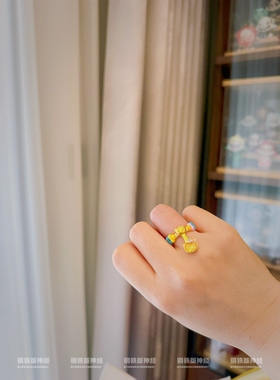 神经手工孤品金色饭勺kitty高颜值ins风少女心花生米珠串弹力戒指