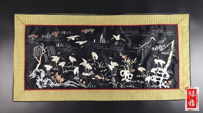 人气装饰古典平针仿明清艺术品群鹤图绣片京绣手工绣品挂画