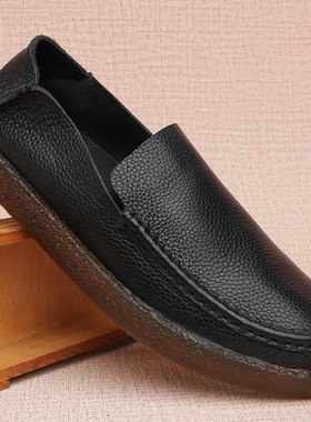 外贸头层牛皮休闲皮鞋一脚蹬牛筋底软皮男鞋子舒适软底开车懒人鞋