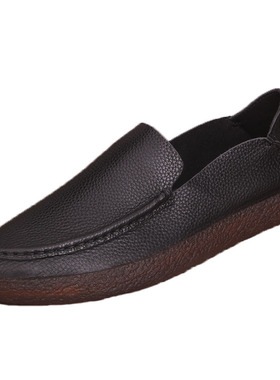 新款真皮休闲牛筋底头层牛皮单层透气豆豆鞋懒人鞋一脚蹬驾车鞋男