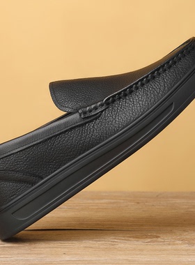 春秋新款男士套脚牛皮鞋休闲百搭一脚蹬户外软底软面驾车鞋潮鞋