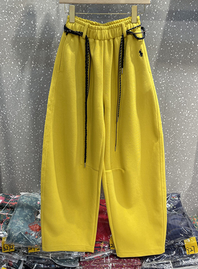 2025冬季新款松紧腰腰带长款弯刀裤时尚减龄百搭纯色女裤89305