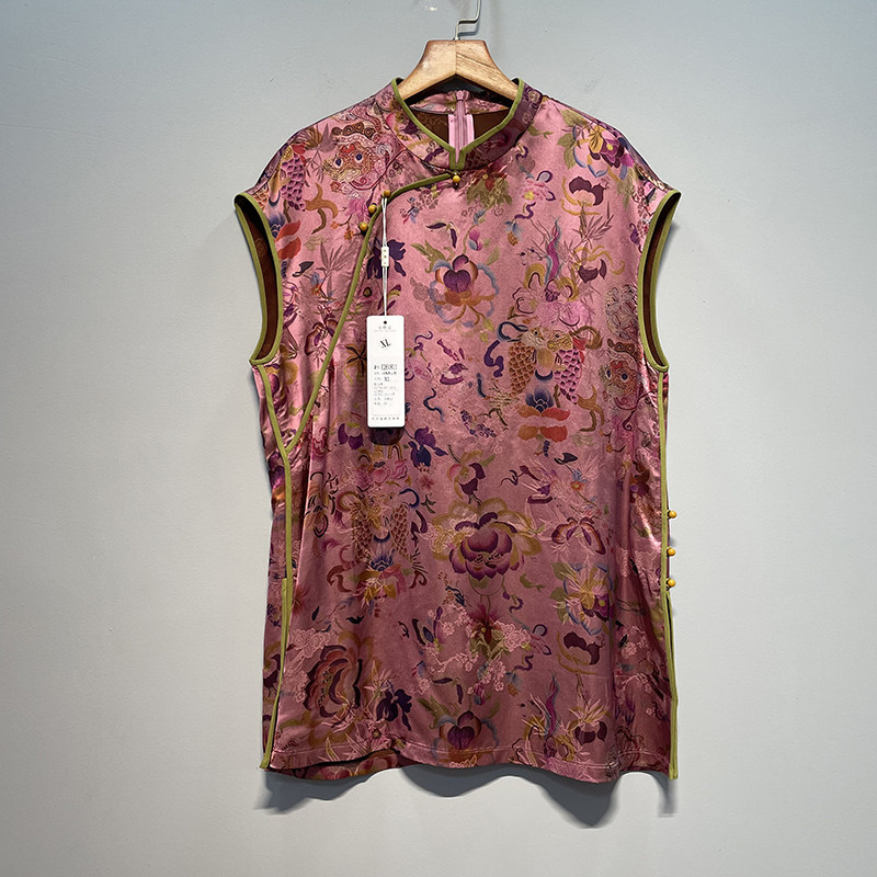 2026夏新款旗袍领无袖真丝香云纱中长款马甲中国风百搭上衣261811