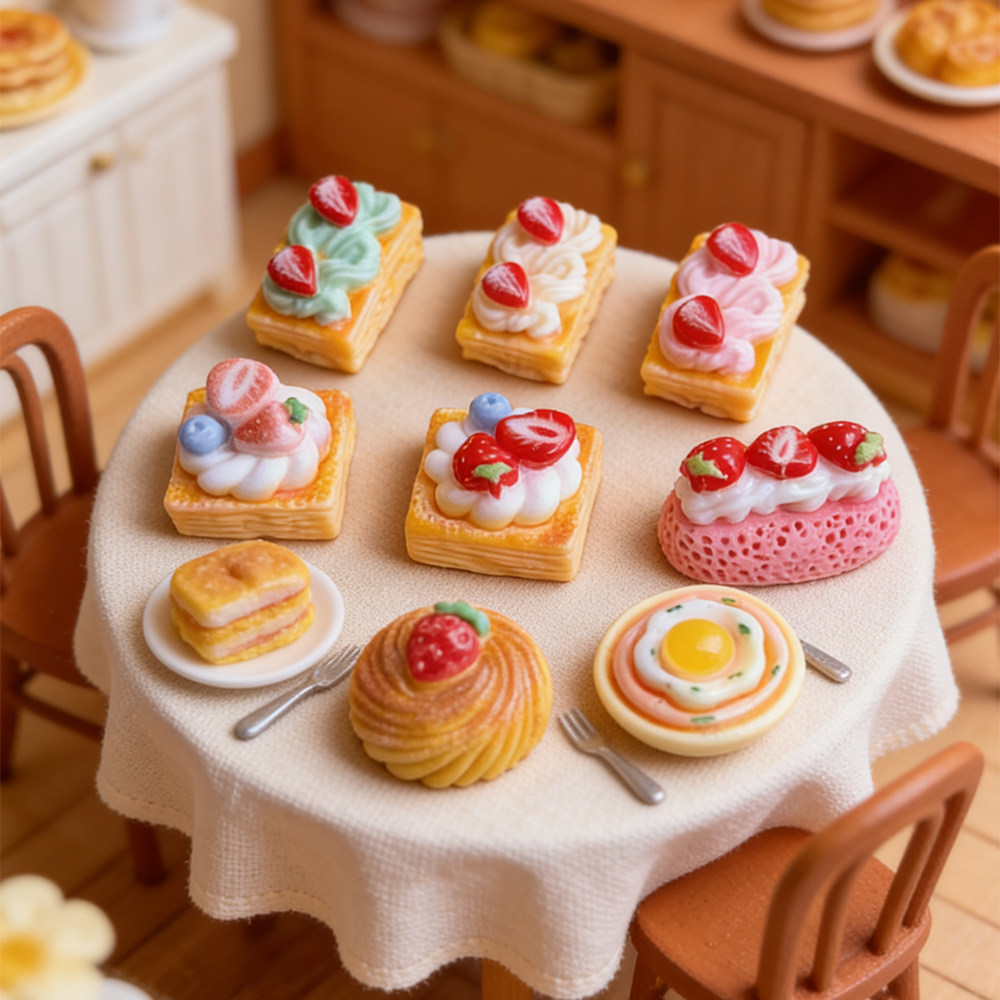 迷你食玩仿真草莓千层酥圆形水果蛋糕diy树脂饰品配件文创配饰