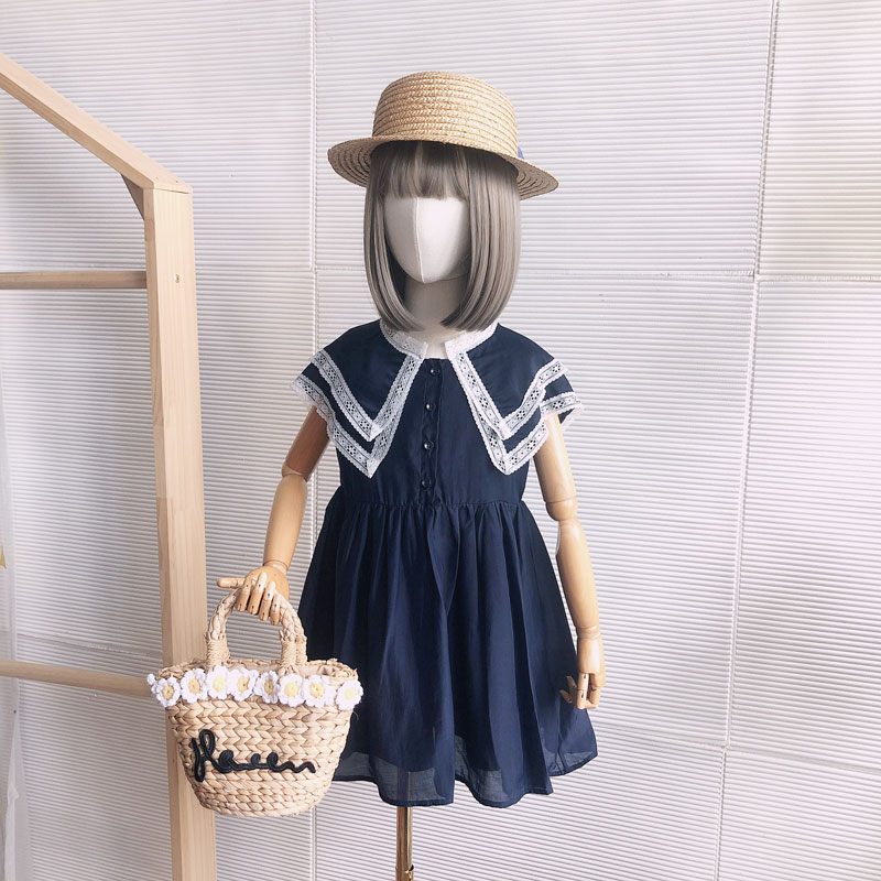 牛哆哆背心裙夏新款女童韩版蕾丝领雪纺裙中大童连衣裙67257
