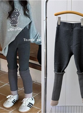 童乐鱼2025冬季款女童一体绒加厚打底裤韩版洋气配针织袜套裤8322