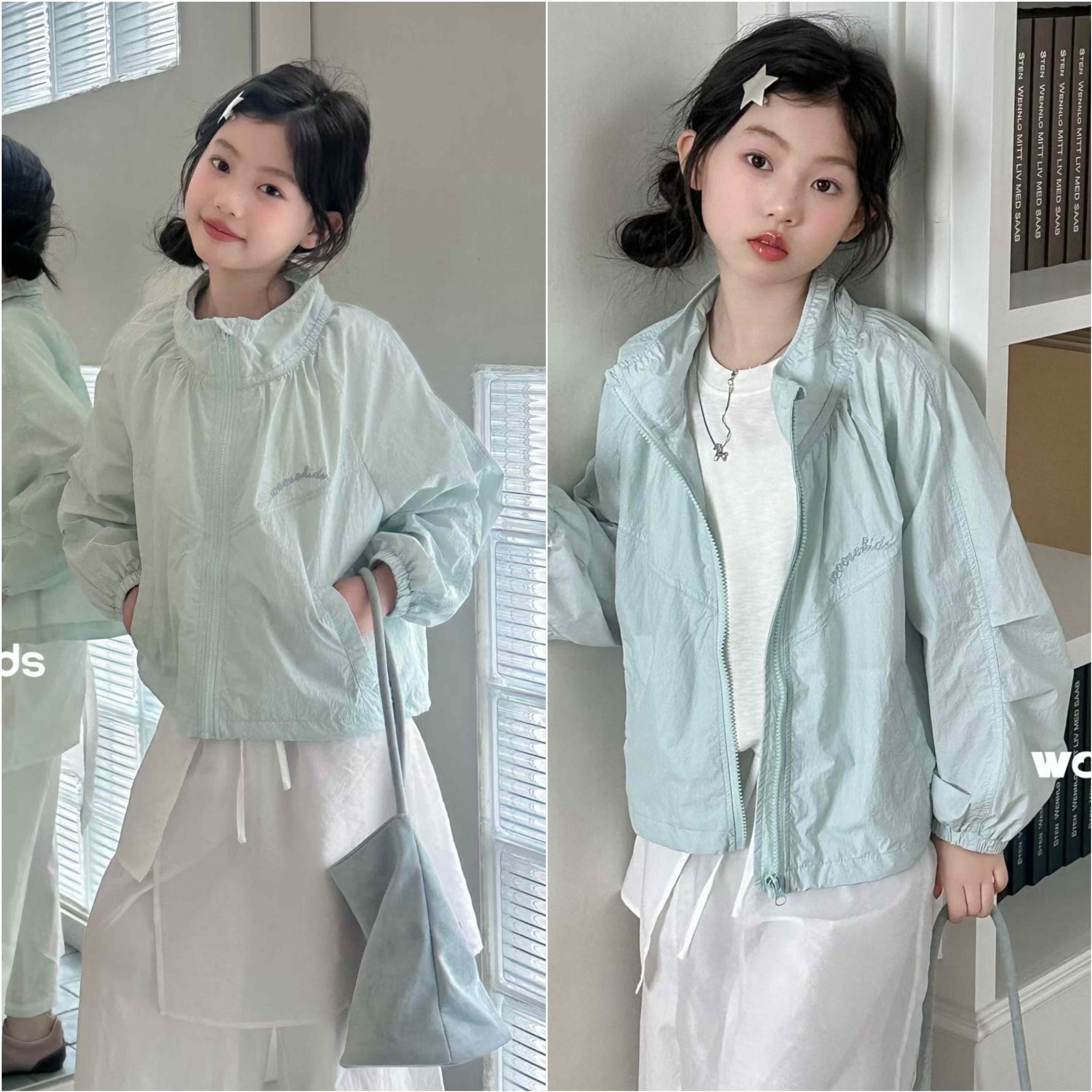 2026吾束春夏女童小清新立领薄外套中大童轻薄防晒衣有内衬33591