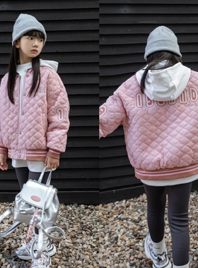 牛哆哆棉衣冬季款女童轻薄款休闲字母粉色夹克衫棒球服33926