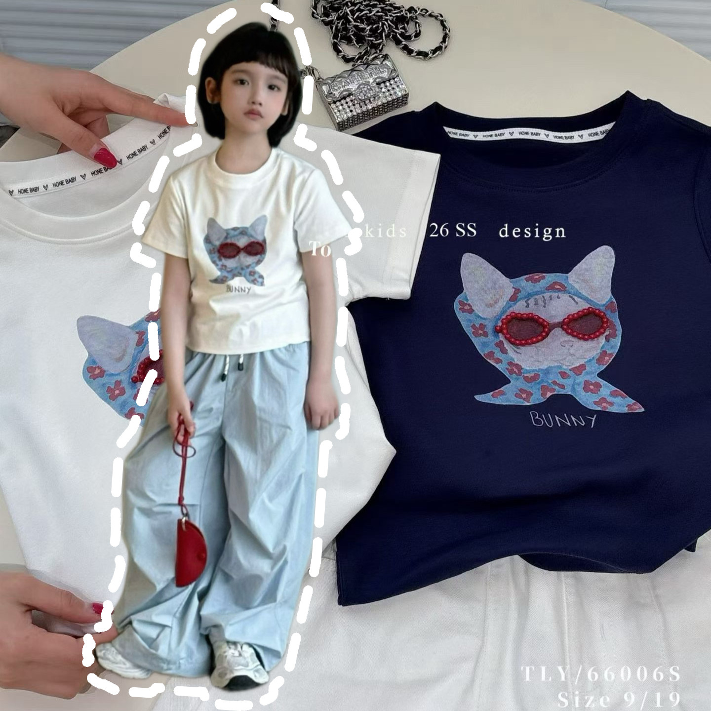 童乐鱼2026夏季款女童可爱猫咪修身短款卡通短袖T恤韩版上衣66006