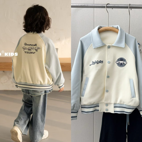 2025春装新品牛哆哆女中大童卡通刺绣拼色休闲翻领运动外套37866
