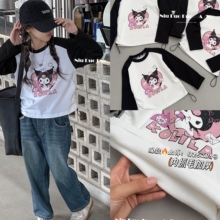 牛哆哆加绒T恤冬款女童短款修身洋气卡通印图打底衣上衣52893