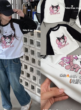 牛哆哆加绒T恤冬款女童短款修身洋气卡通印图打底衣上衣52893