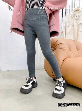 牛哆哆冬新品女童高腰紧身加绒打底裤灰色一体绒铅笔裤52033