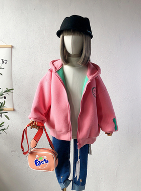 牛哆哆外套冬新款女童连帽一体绒加厚摇粒绒宽松拉链衫36165