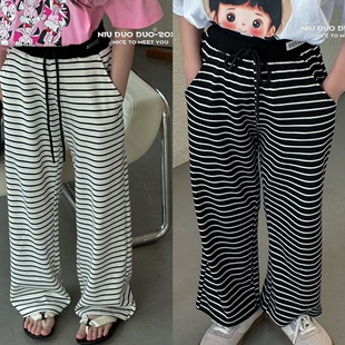 中大童裤 牛哆哆夏款 百搭抖抖裤 休闲长裤 52329 女童条纹直筒裤