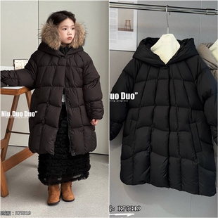 2025牛哆哆冬季新款90白鸭绒连帽外套中大童款中长保暖外套75319