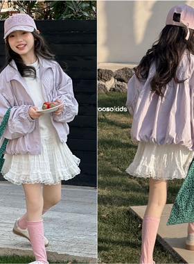 吾束春装外套2026新款女童韩版洋气宽松立领夹克外套中大童33208