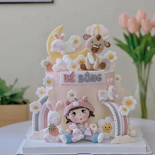 cakegirl生肖牛女宝百日宴月兔女孩周岁甜品台生日蛋糕只配送杭州