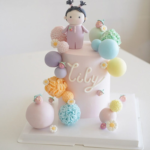 cakegirl草莓女宝百日宴女孩周岁甜品台生日蛋糕只配送杭州