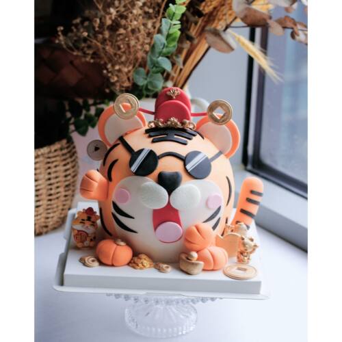 cakegirl顾客来图定制翻糖蛋糕动物奶油新鲜水果杭州招财虎财神