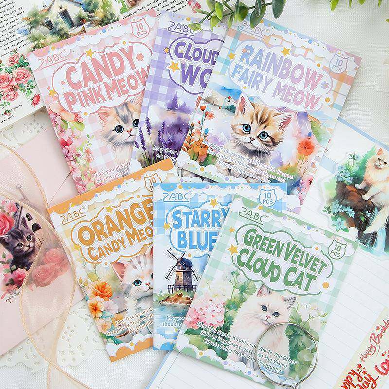 悦真云朵甜喵跨境和纸特油手帐贴纸包可爱手账素材创意贴纸