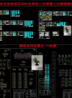 光伏发电项目35KV主变柜60Mwp二次原理二次接线图PT柜原理CAD图纸