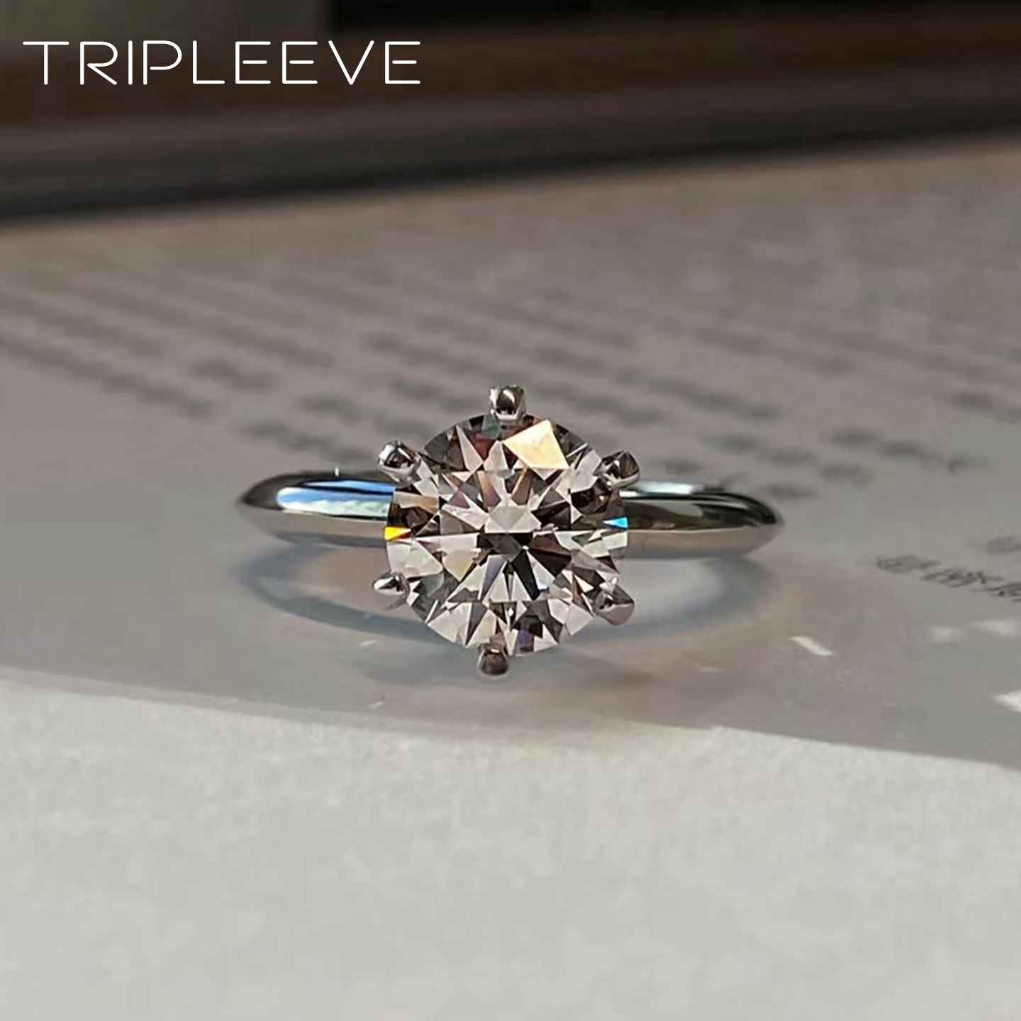 限量特经典单钻六爪钻戒正品D色莫桑钻925纯银镀18k钻石订婚戒指