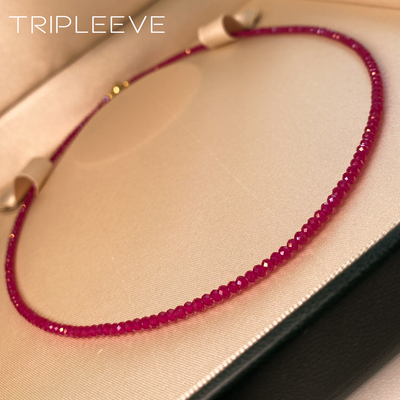 培育红宝石！实验室培育鸽血红宝石切面超细项链锁骨链本命年红绳