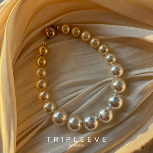 流光溢彩！南洋金珠澳白渐变珍珠手链人造海水白金混彩白蝶皇后