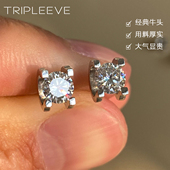 经典 大方牛头钻石耳钉正品 D色莫桑钻s925纯银镀pt950铂金耳环耳饰