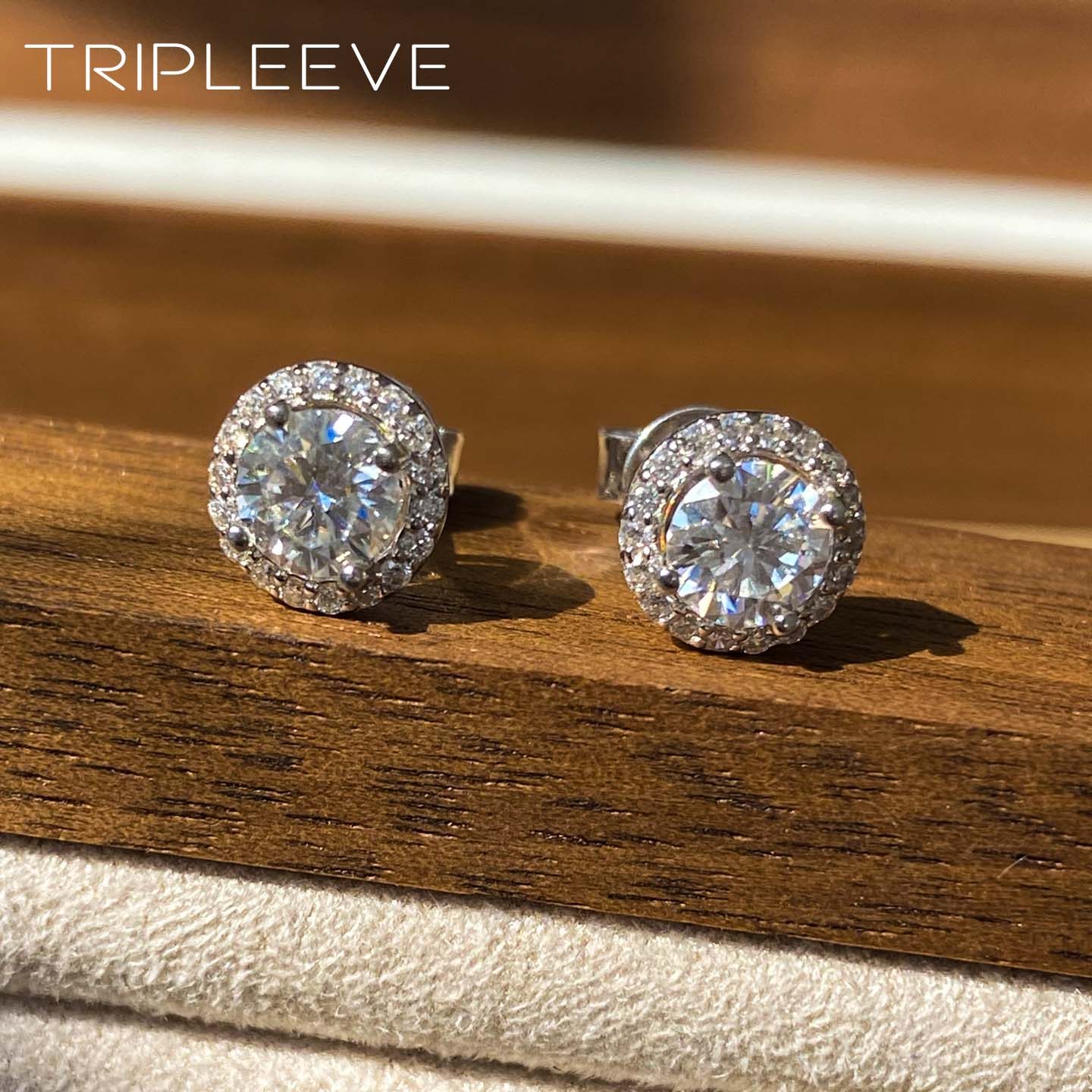 正品莫桑钻经典公主圆包耳钉通体s925纯银镀18k白金钻石耳环耳饰