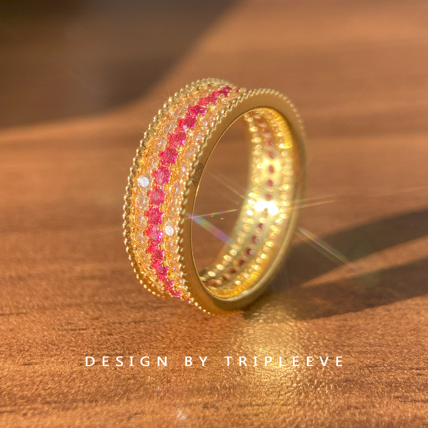 金店同款真18k金注金Au750不脱模经典红宝石三排钻红绳戒指不掉色