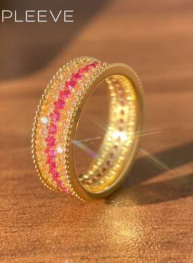 金店同款真18k金注金Au750不脱模经典红宝石三排钻红绳戒指不掉色