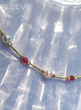 鸽血红宝石满天星珍珠项链akoya极光天女锁骨链镀18K真金新年红