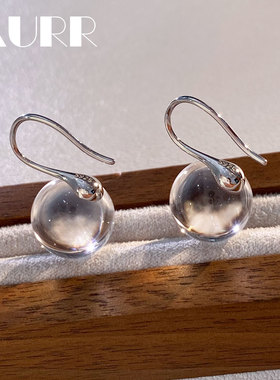 天然无孔几乎全净8A巴西白水晶s925纯银高跟鞋耳钩耳饰无耳洞耳夹