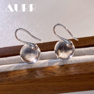 天然无孔几乎全净8A巴西白水晶s925纯银高跟鞋 耳钩耳饰无耳洞耳夹