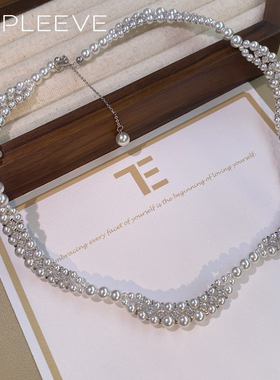 重工编织！花瓣立体法式珍珠项链s925银扣天鹅颈锁骨链人造澳白