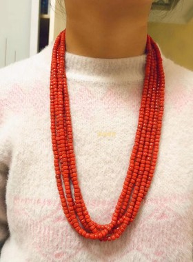 合金镶嵌半宝石红色琉璃女式项链