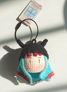 权志龙Q版同款团子蓝丝巾羊角帽GD卡通造型玩偶头 钥匙扣包挂件