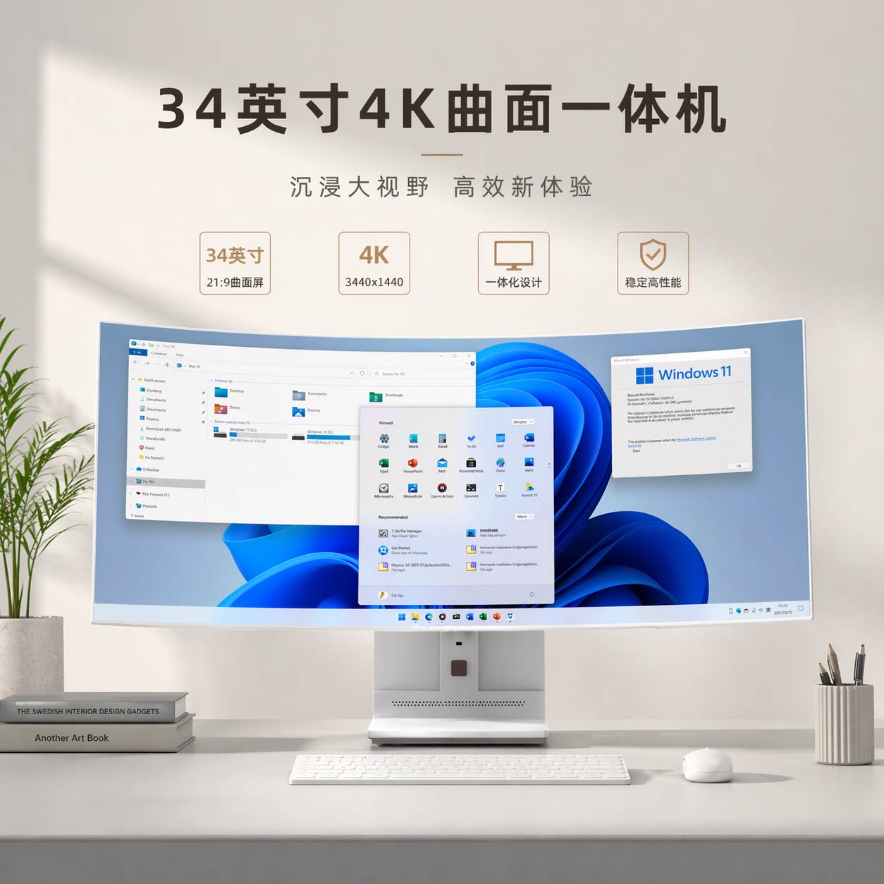比莱酷菲34英寸4K带鱼屏一体机电脑独显设计家用办公游戏台式电脑