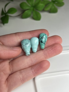 原矿绿松石高瓷精工蓝绿网花三通配珠