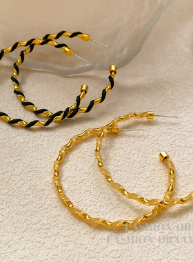 S925银针欧美夸张大款C字麻花耳圈个性小众嘻哈风新潮款耳饰1984