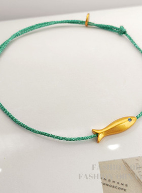 铜镀真金法式绿色手工编织手链简约时尚小鱼手镯夏季新款手饰2702