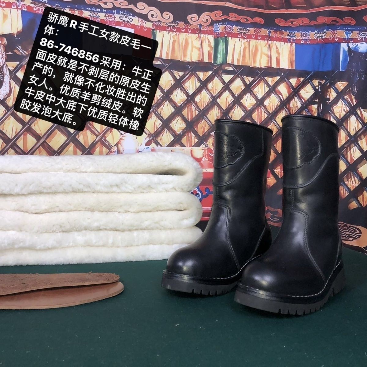 骄鹰牛正面内蒙女中筒皮毛一体女靴高帮女士皮靴正品民族风手工