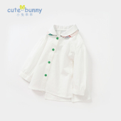 衬衫 婴儿长袖 宝宝休闲白色上衣中小童百搭翻领衣服 新款 女童春装