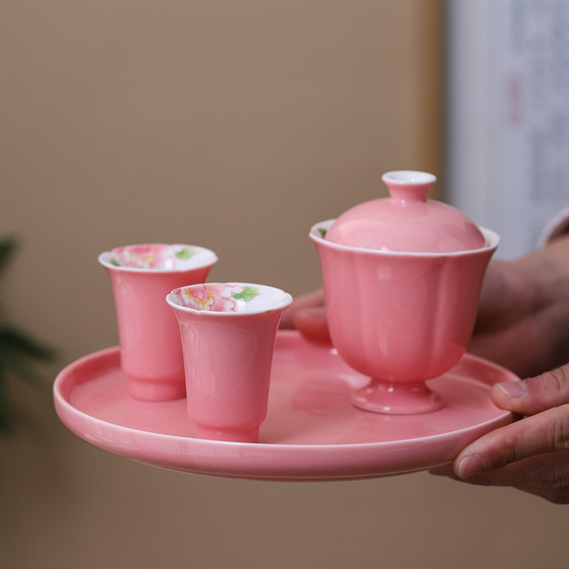 色釉手绘茶具套装女士盖碗单杯家用功夫茶具复古小号泡茶碗单个