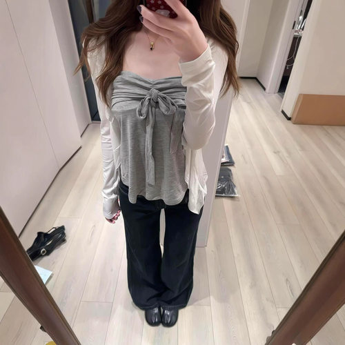 春季穿搭白色荷叶边开衫抹胸上衣2026女百搭减龄纯欲凉感长袖T恤